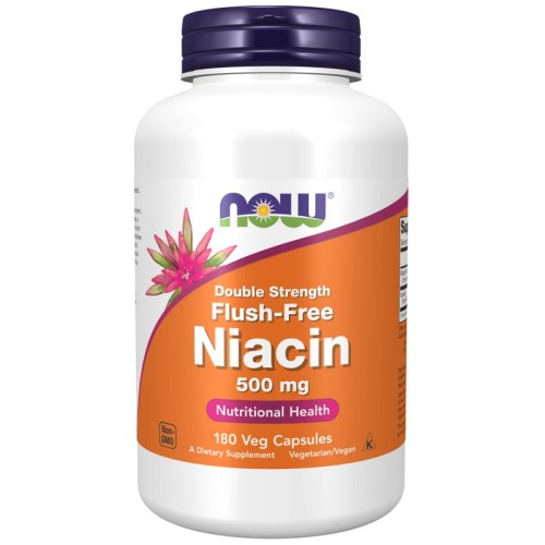 NOW Flush-Free Niacin 500 mg Double Strength, 180 Veg Capsules