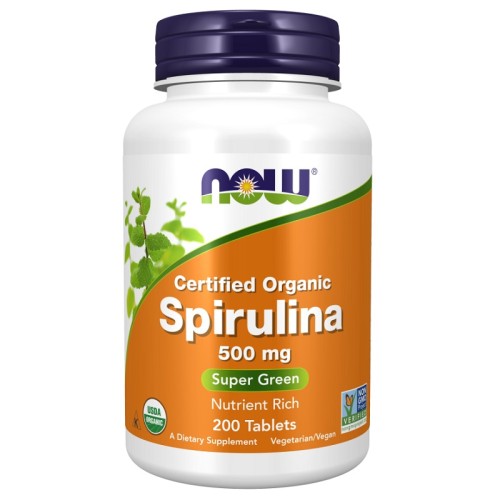 NOW Spirulina Certified Organic 500mg, 200 Tablets