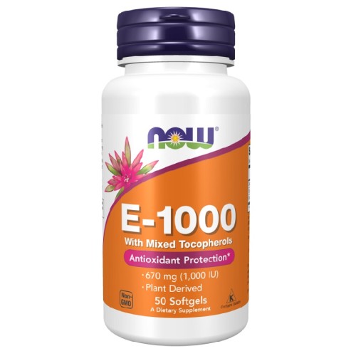 NOW Vitamin E-1000 With Mixed Tocopherols, 50 Softgels